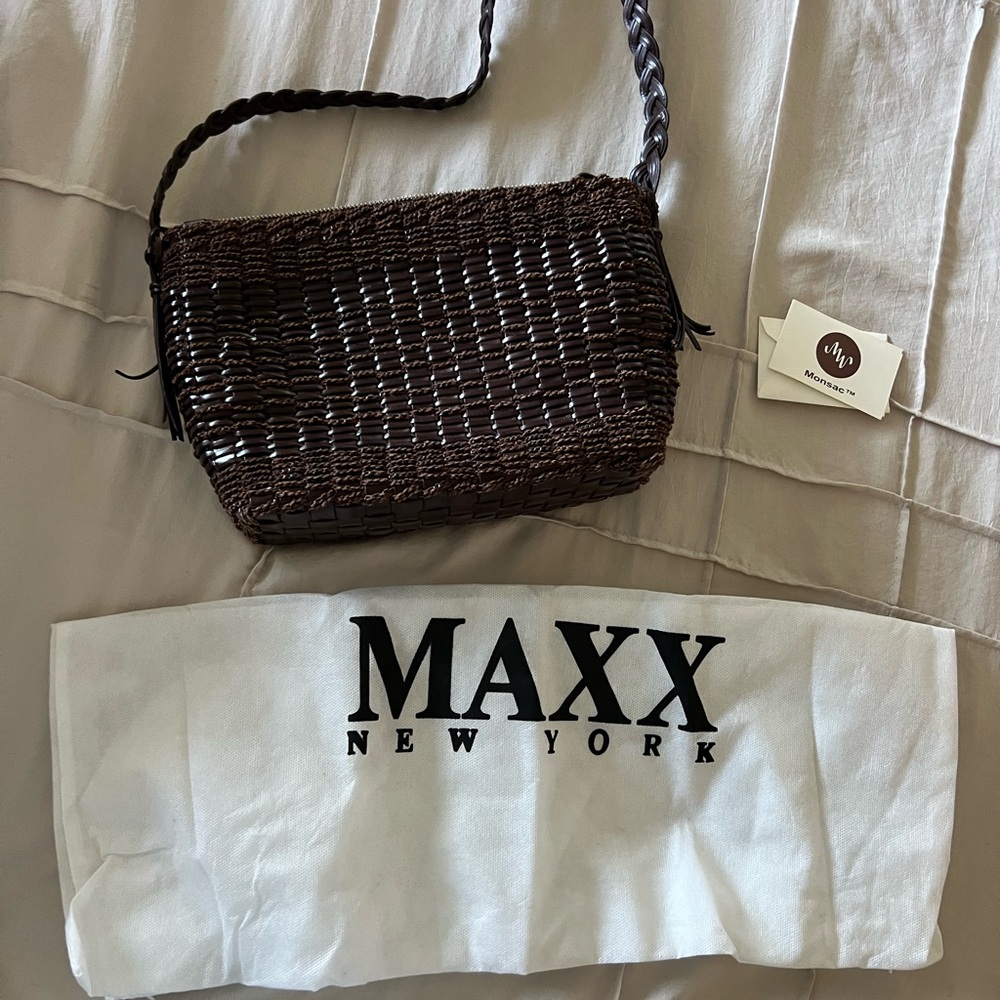 Monsac Originals Handbag Drk Brown Woven Braided Leather Tassels Monshin Coa